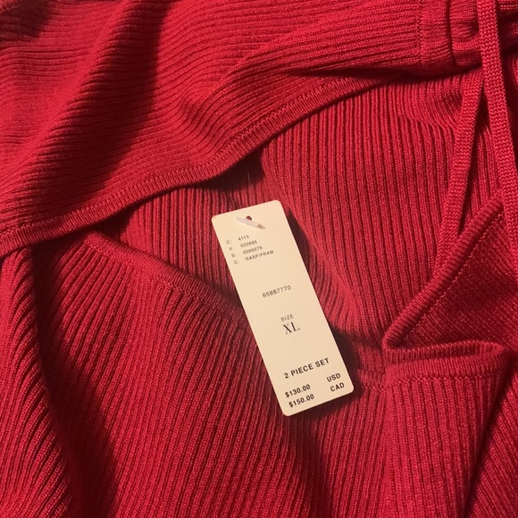 Anthropologie Maeve cut out ribbed halter top raspberry red color stretches NWT - Picture 4 of 7